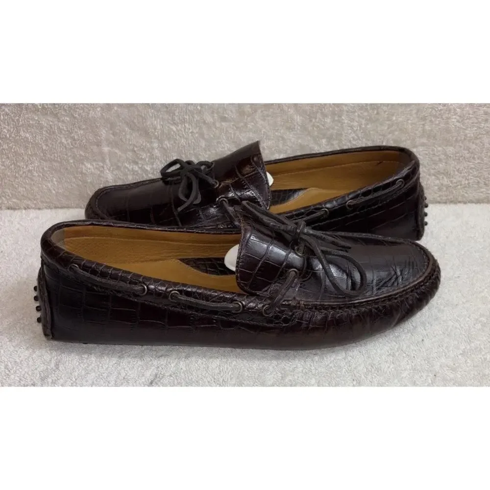 Cole Haan Men 10.5 M Brown Leather Croc Embossed Driving Loafers C07910 Shoes